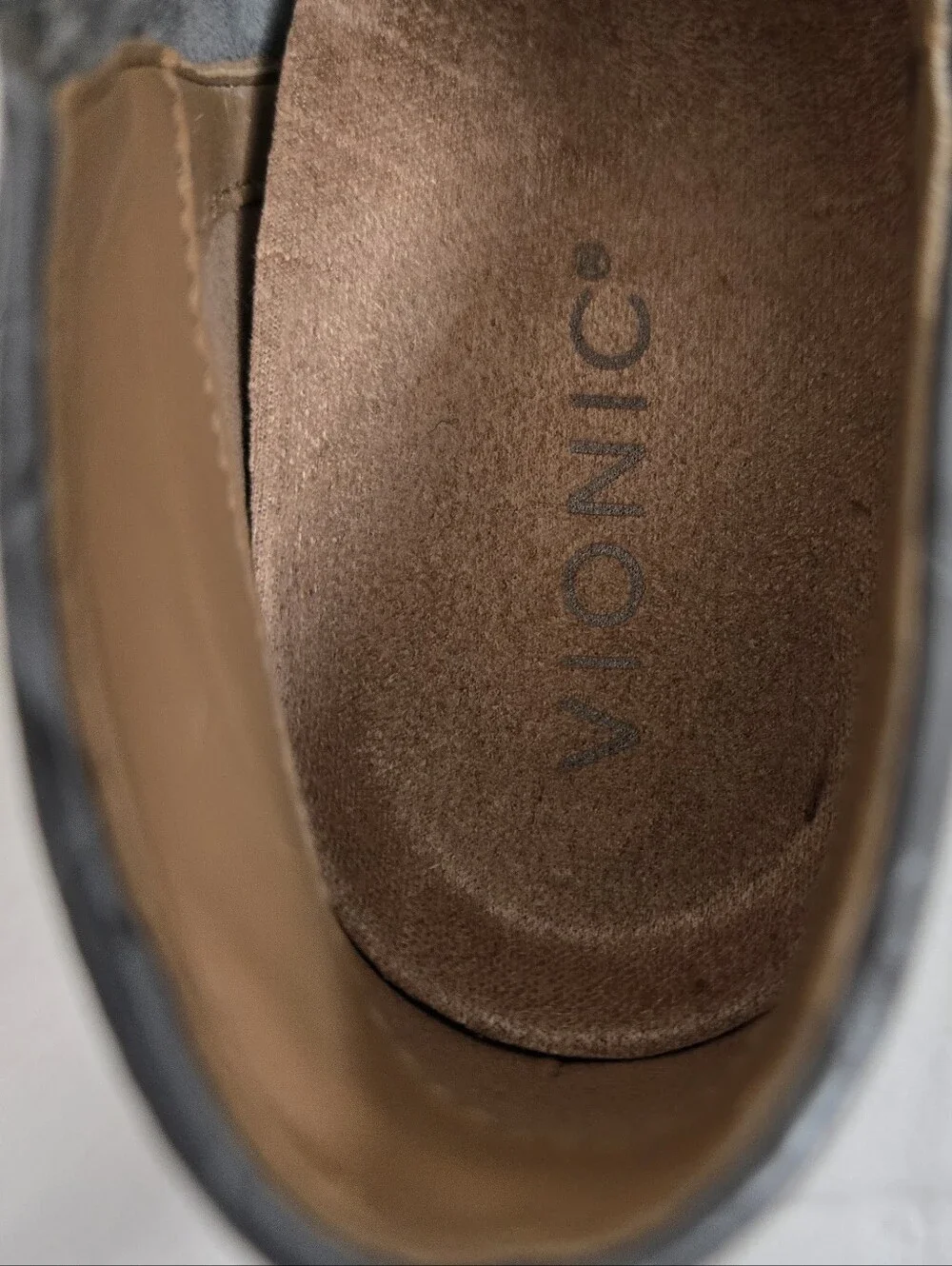 Vionic Grey Suede-Style Ankle Bootie with Croc-Embossed Heel